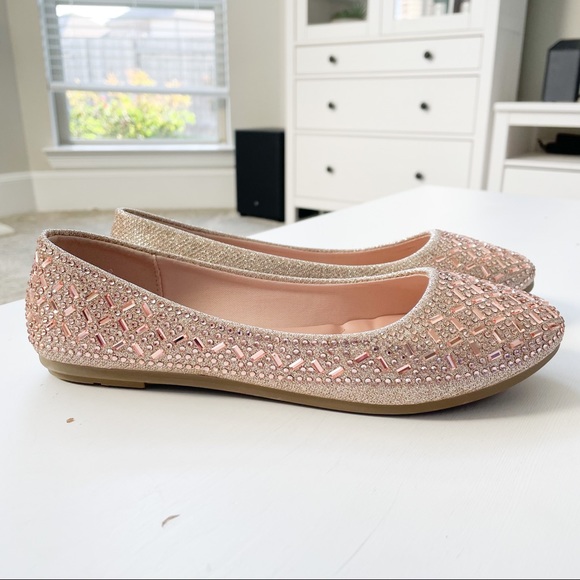 TOP Moda Shoes - Top Moda Comfort Champagne Rhinestones Glitter Flats Bruce-5